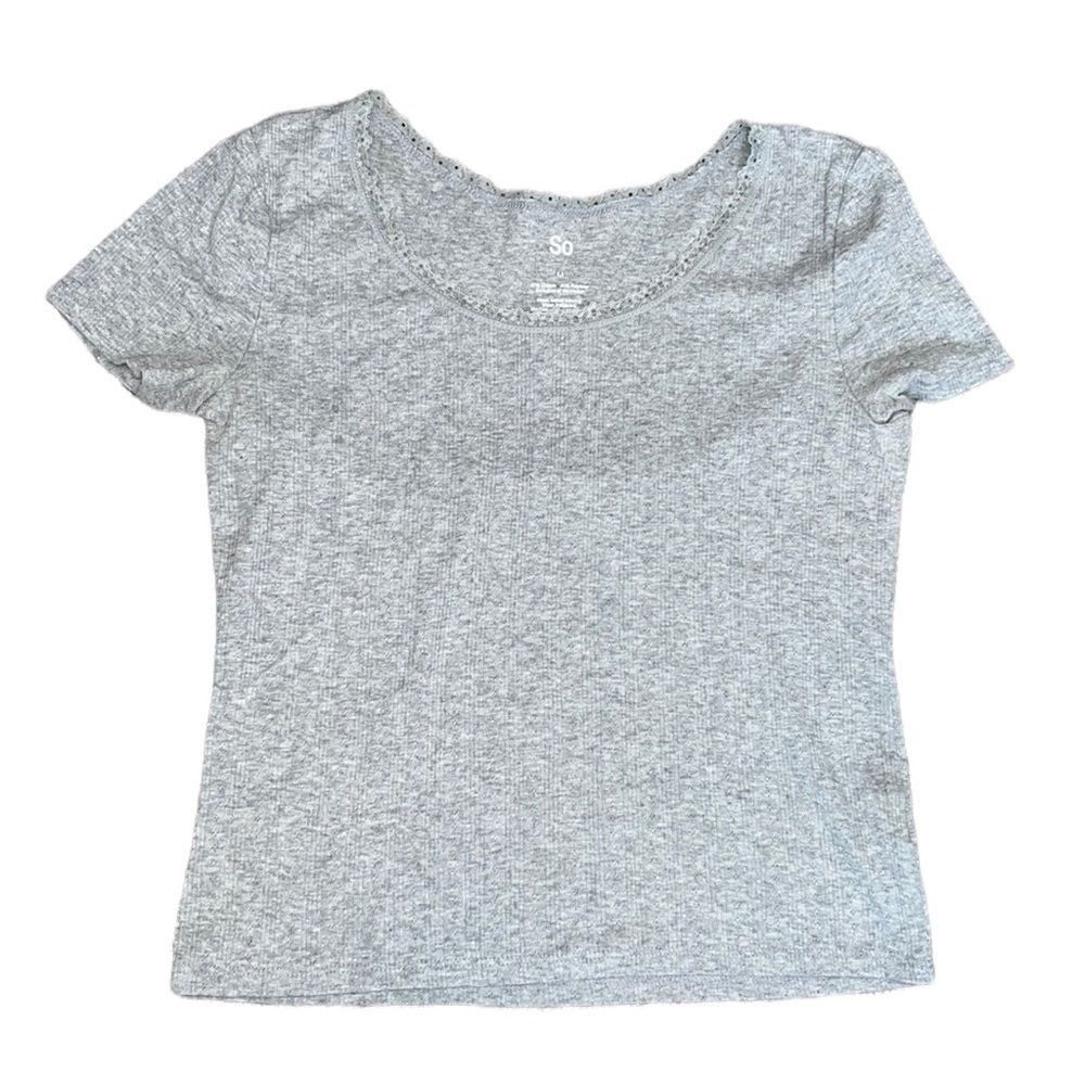Juniors so gray basic ribbed crop top ribbed short sleeved casual lettuce hem